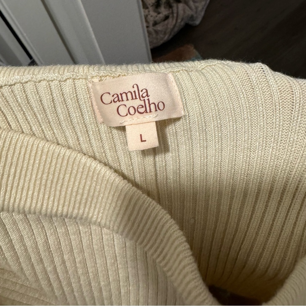 Cream Ribbed Flare Pants - Picture 3 of 4